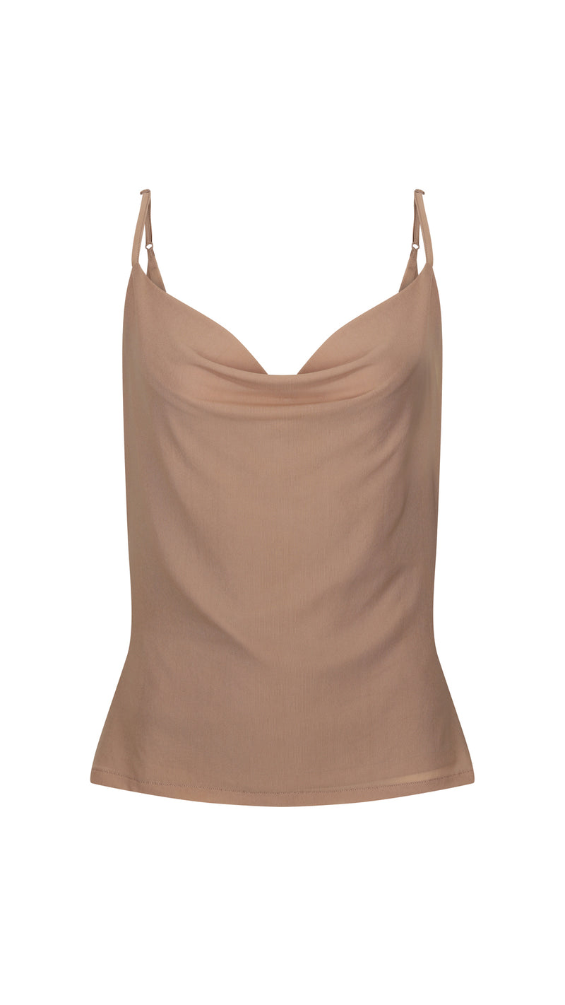 Sienna Charm Caramel Scoop Neck Cami Top with Chain Details