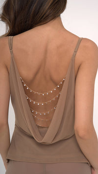 Sienna Charm Caramel Scoop Neck Cami Top with Chain Details