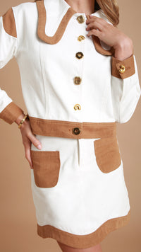 Dual Cream and Brown Denim Skirt