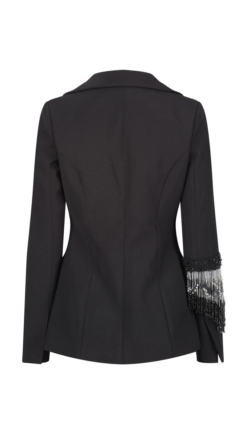 Ritz Black Beaded Fringe Blazer