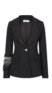 Ritz Black Beaded Fringe Blazer