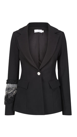 Ritz Black Beaded Fringe Blazer