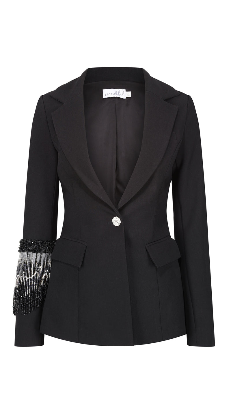 Ritz Black Beaded Fringe Blazer
