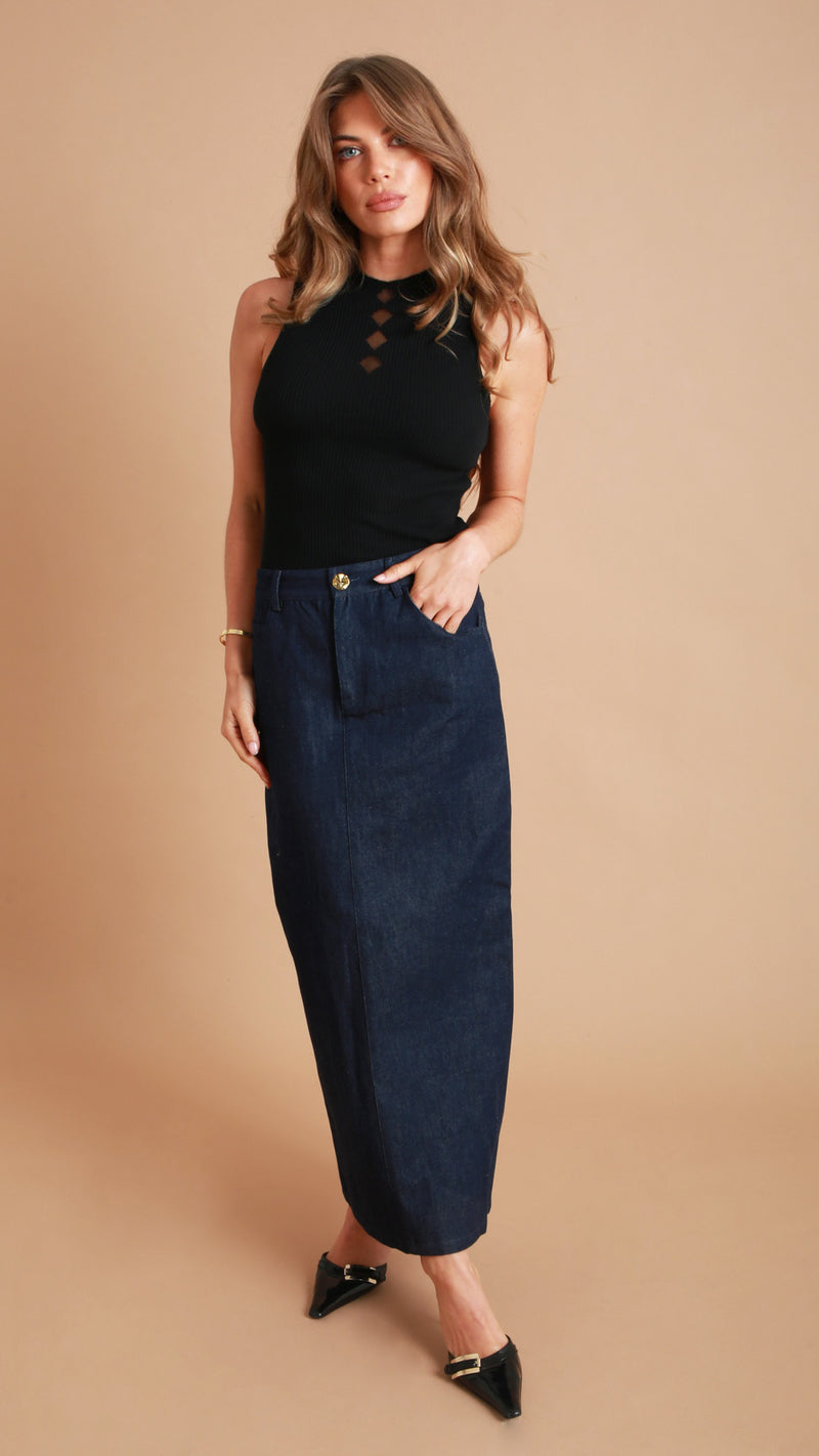 Saxe Denim Maxi Skirt