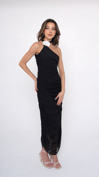 Black One Shoulder Orchid Dress