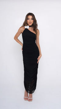 Black One Shoulder Orchid Dress