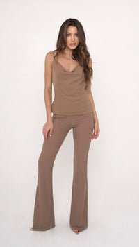 Sienna Charm Caramel Scoop Neck Cami Top with Chain Details