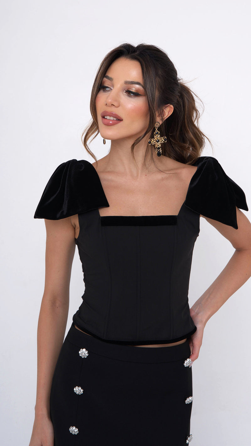 Crescent Black Corseted Top