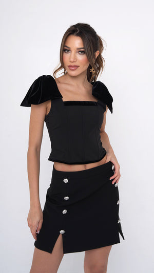 Crescent Black Corseted Top