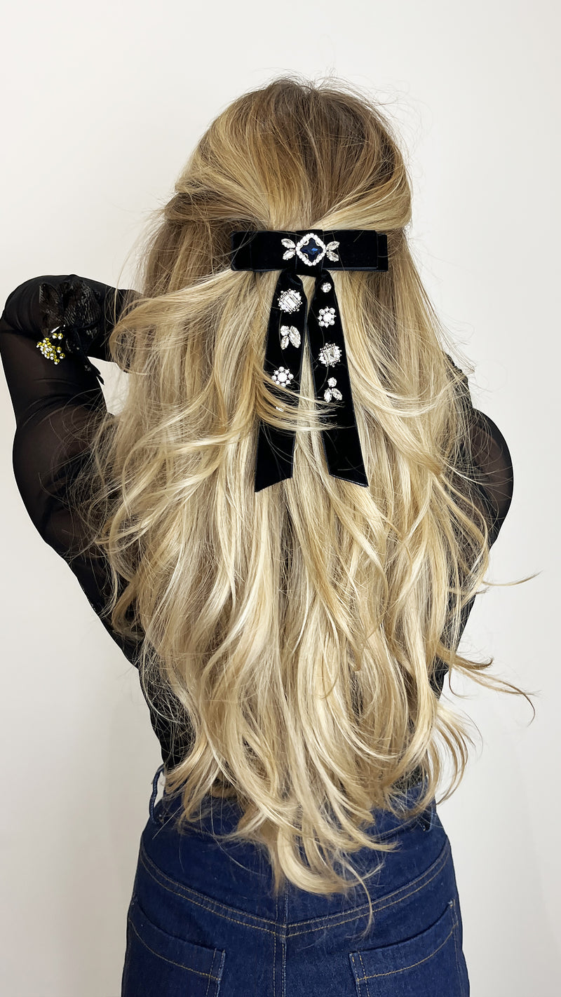 Amelia Black Velvet Bow Hair Clip