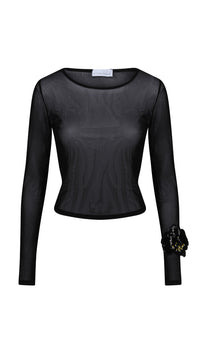 Black Hibiscus Mesh Top