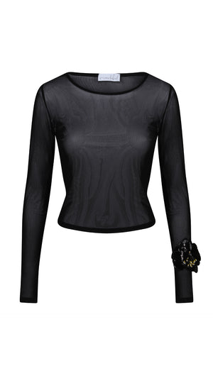 Black Hibiscus Mesh Top