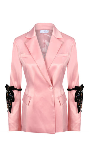 Mirage Pink Satin Embellished Garter Blazer