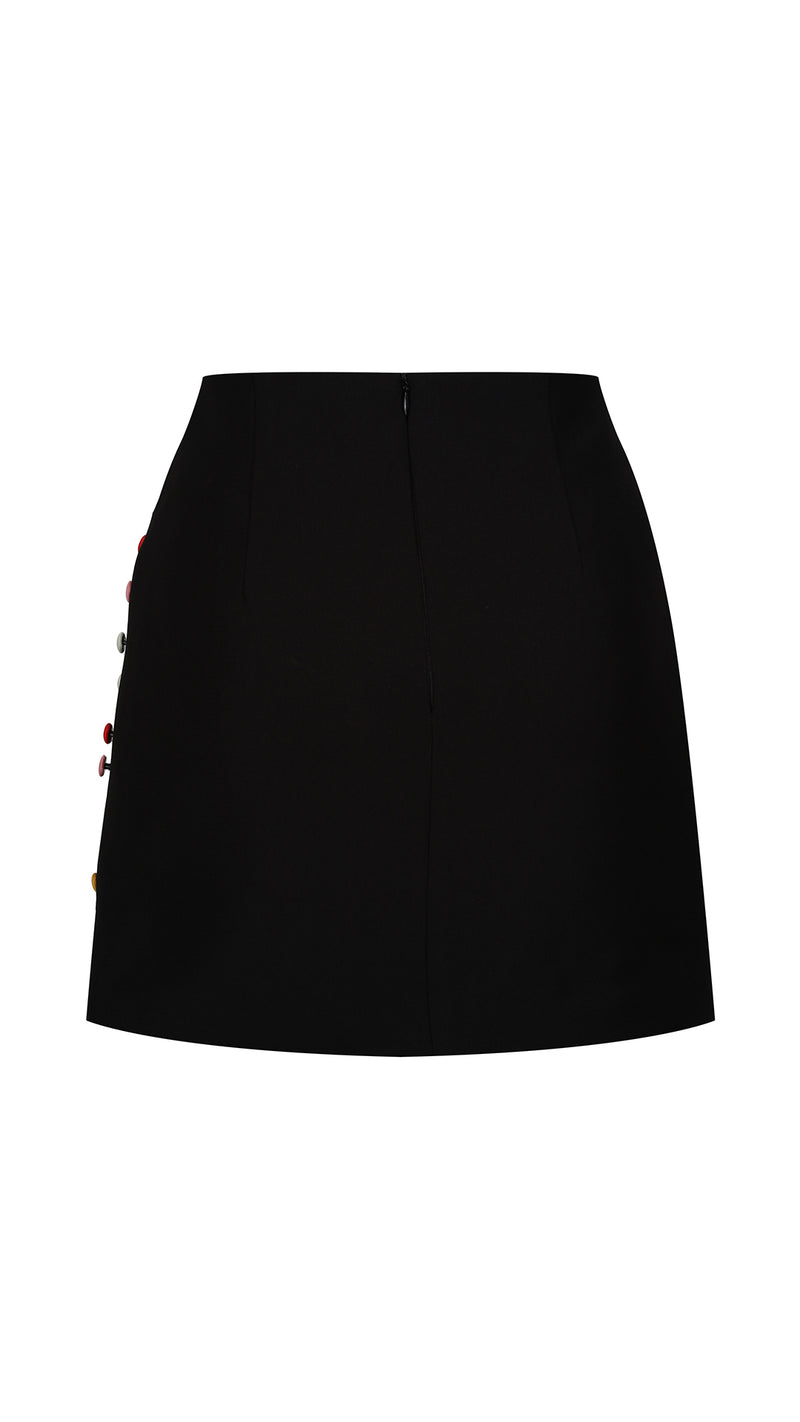 'Smartie' Black Mini Skirt with Buttons