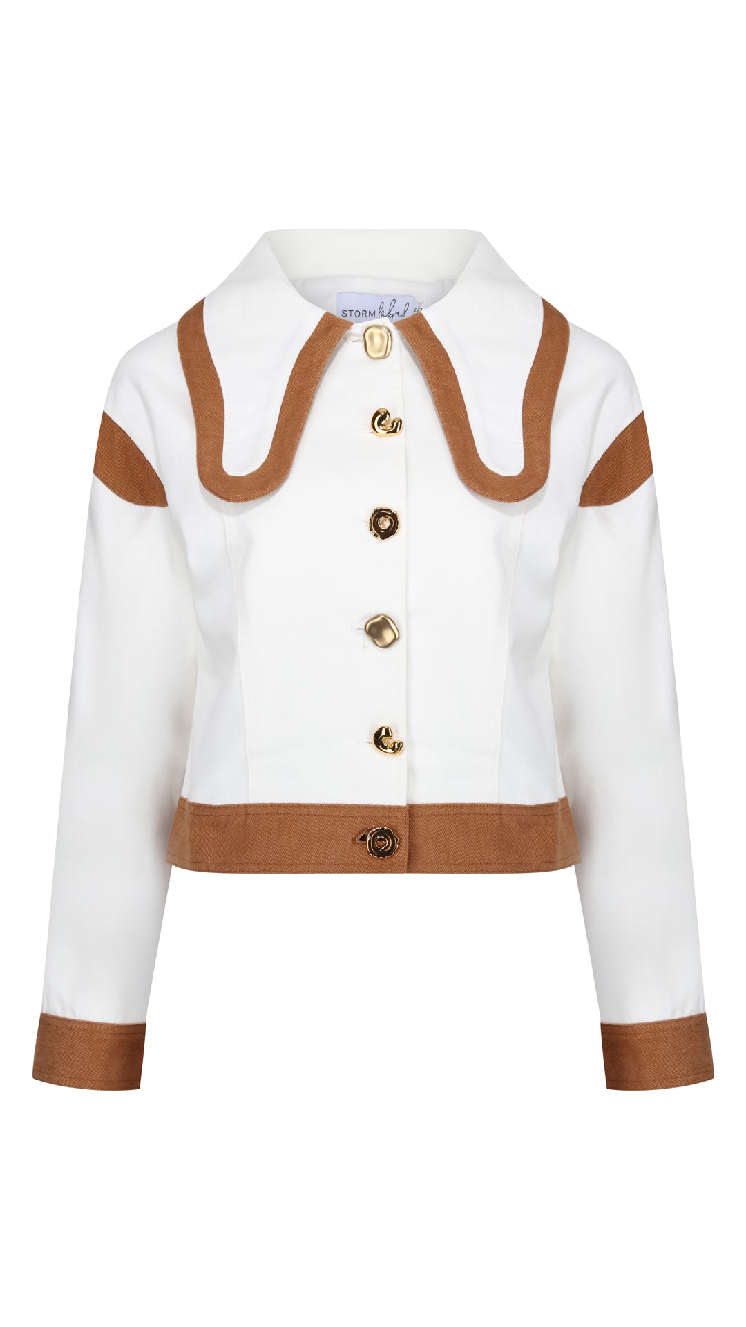 White denim deals jacket gold buttons
