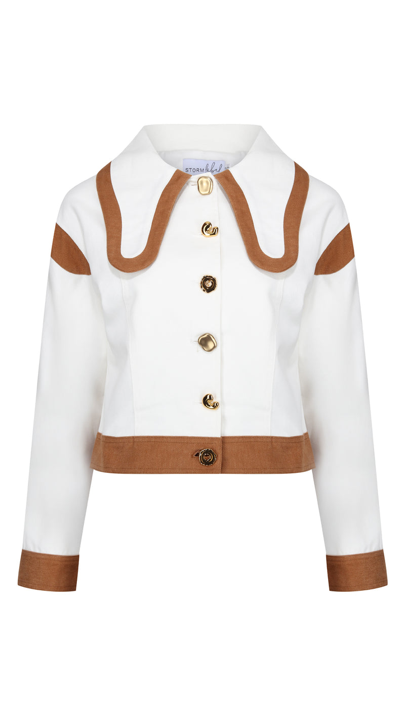 Dual Cream and Brown Denim Jacket