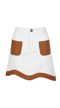 Dual Cream and Brown Denim Skirt