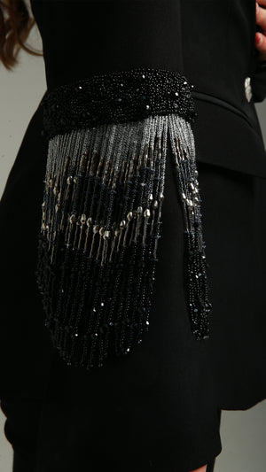 Ritz Black Beaded Fringe Blazer