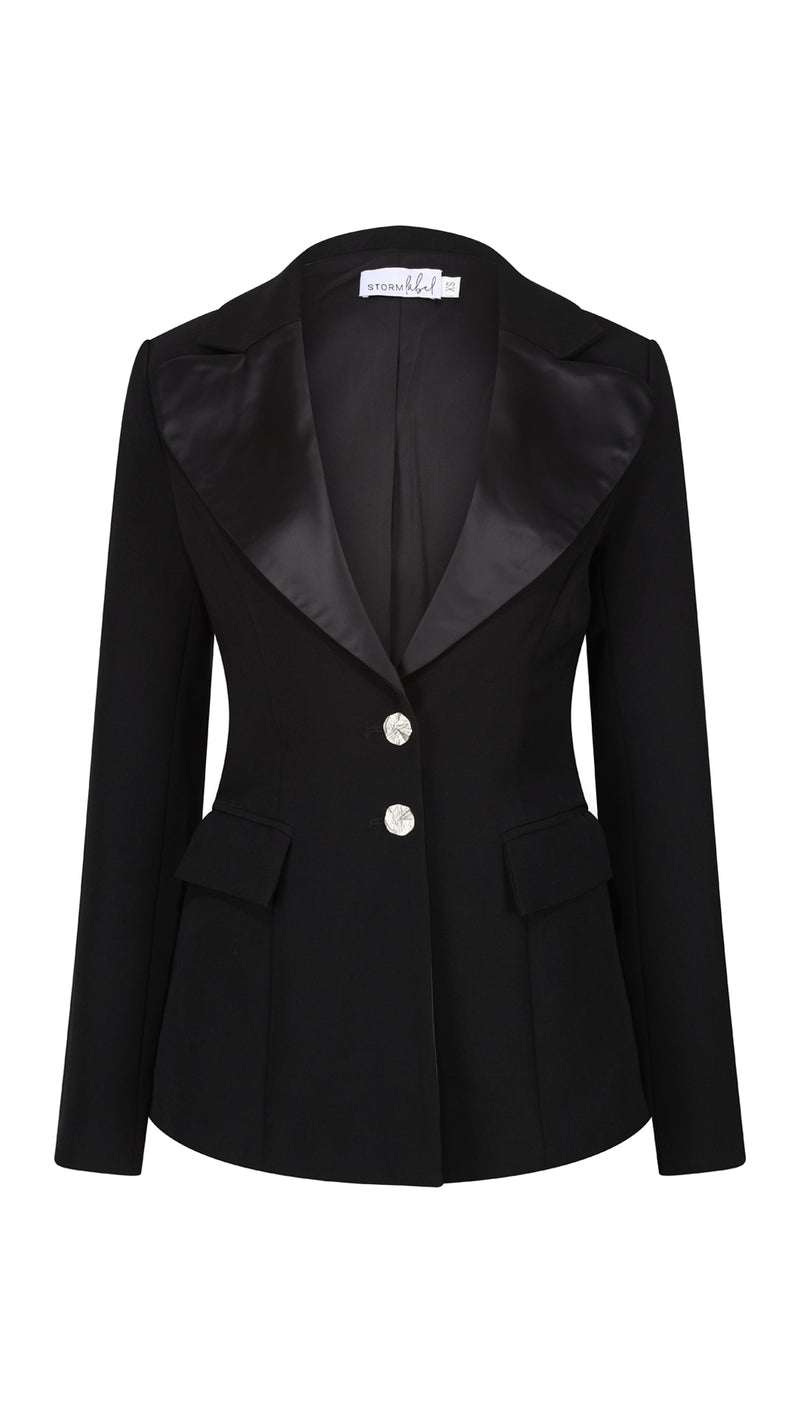 Area Black Satin Lapel Blazer