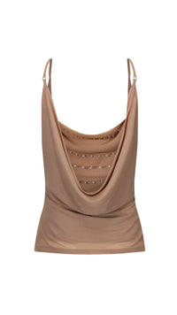 Sienna Charm Caramel Scoop Neck Cami Top with Chain Details