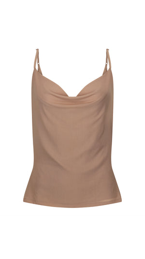 Sienna Charm Caramel Scoop Neck Cami Top with Chain Details