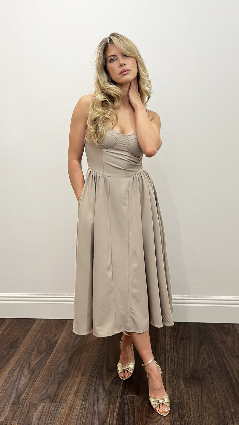 Anacapri Taupe Midi Dress