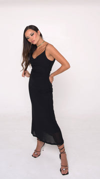 Feminine Charm Black Dress with Chain Details