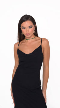 Feminine Charm Black Dress with Chain Details