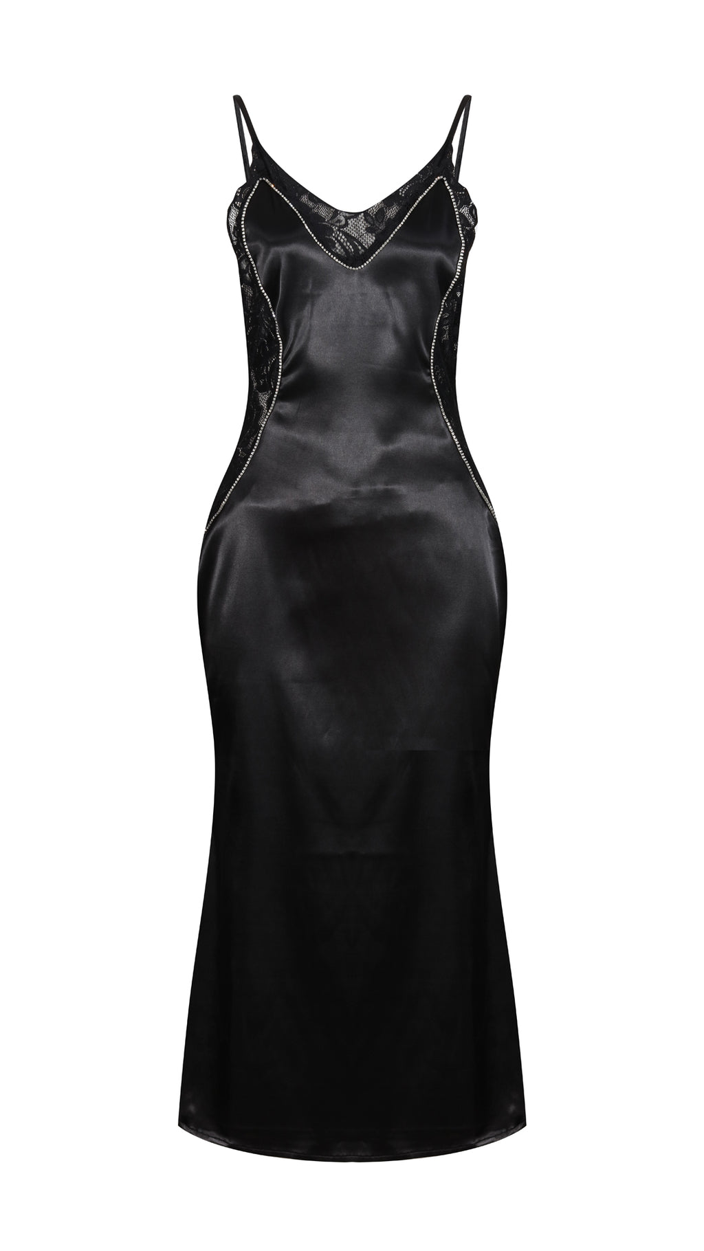 Scarfina Black Satin, Lace and Crystal Dress