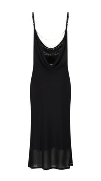 Feminine Charm Black Dress with Chain Details