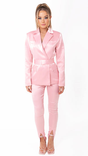 Pastel Pink Satin Split Trouser