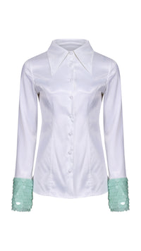 Mint Green Sequin and White Satin Shirt